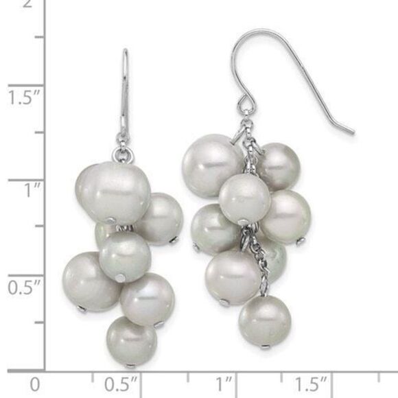 Sterling Silver and Grey Freshwater Cultured Pearl Dangle Earrings